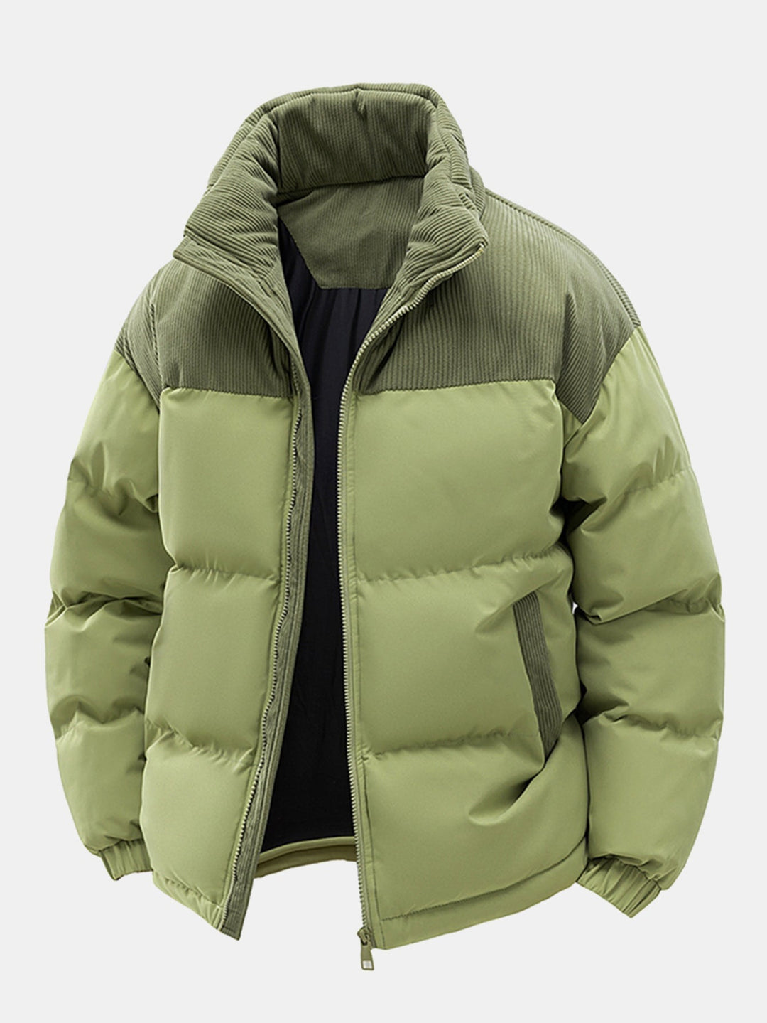 Corduroy patchwork quilted jacket with hood