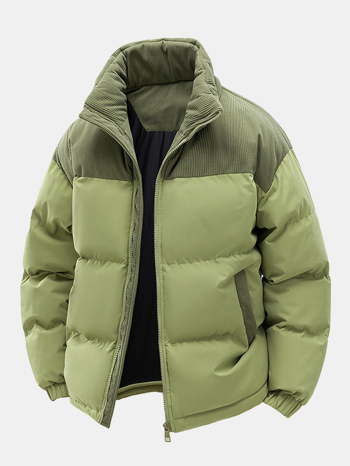 Corduroy patchwork quilted jacket with hood