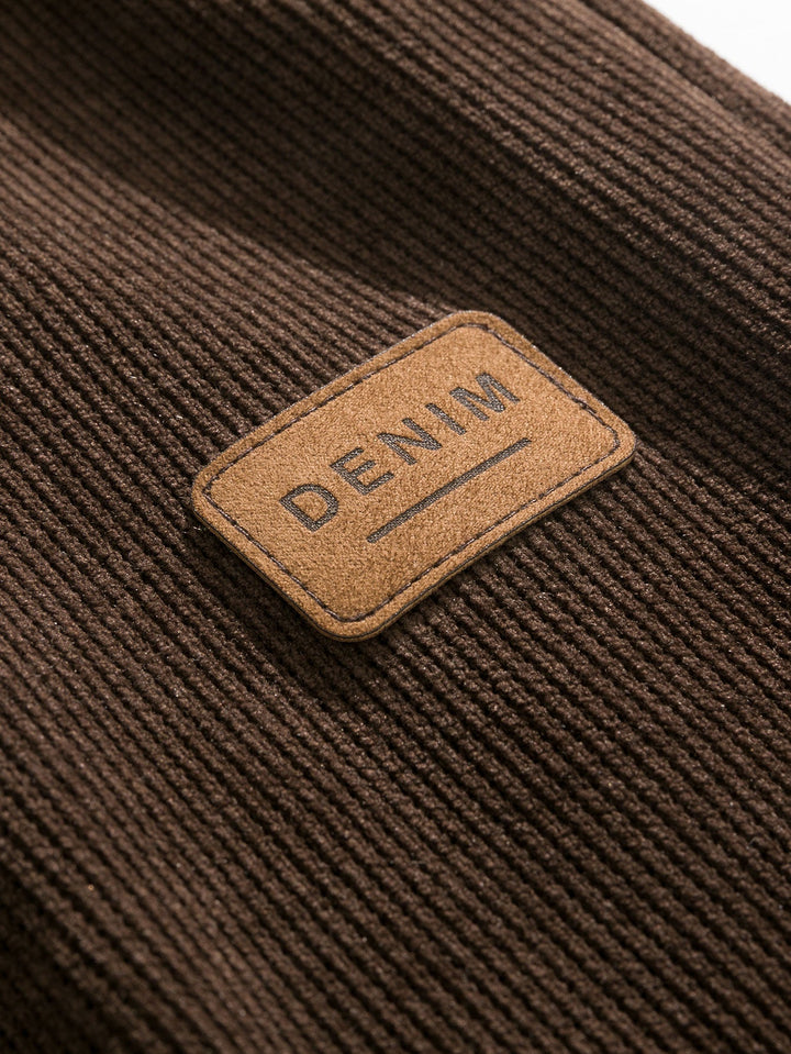 Berenprint in leren jas Relax Fit sweatshirt & rechte corduroy broek