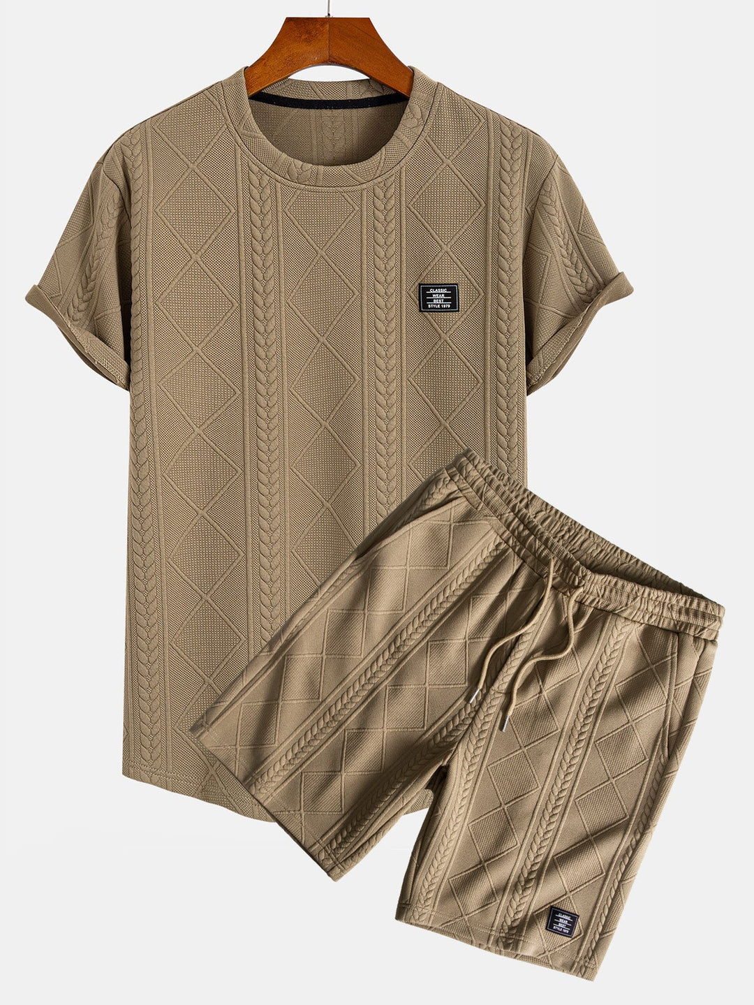 Korte Mouw Geometrisch Jacquard Boog Hem T-Shirt & Shorts