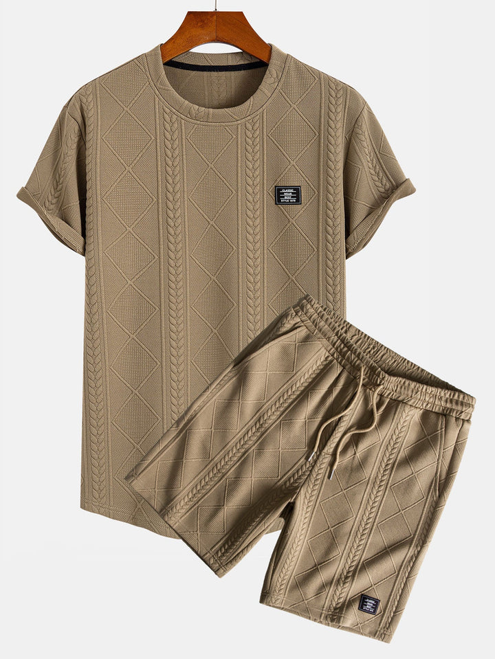 Korte Mouw Geometrisch Jacquard Boog Hem T-Shirt & Shorts