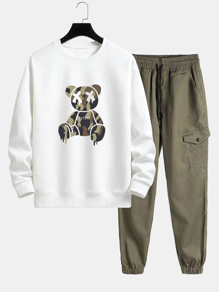Camouflage Oplosbare Beerprint Relax Fit Sweatshirt & Chino Cargo Jogger Broek