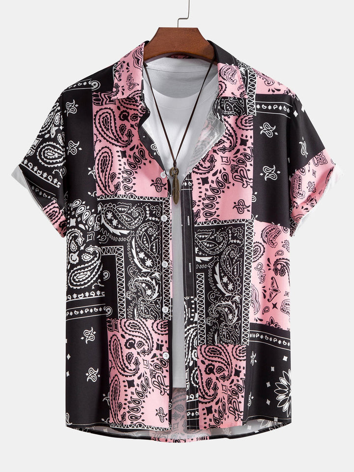 Paisley Print Knop-Up Shirt #Willekeurig Patroon Ontwerp# & Shorts