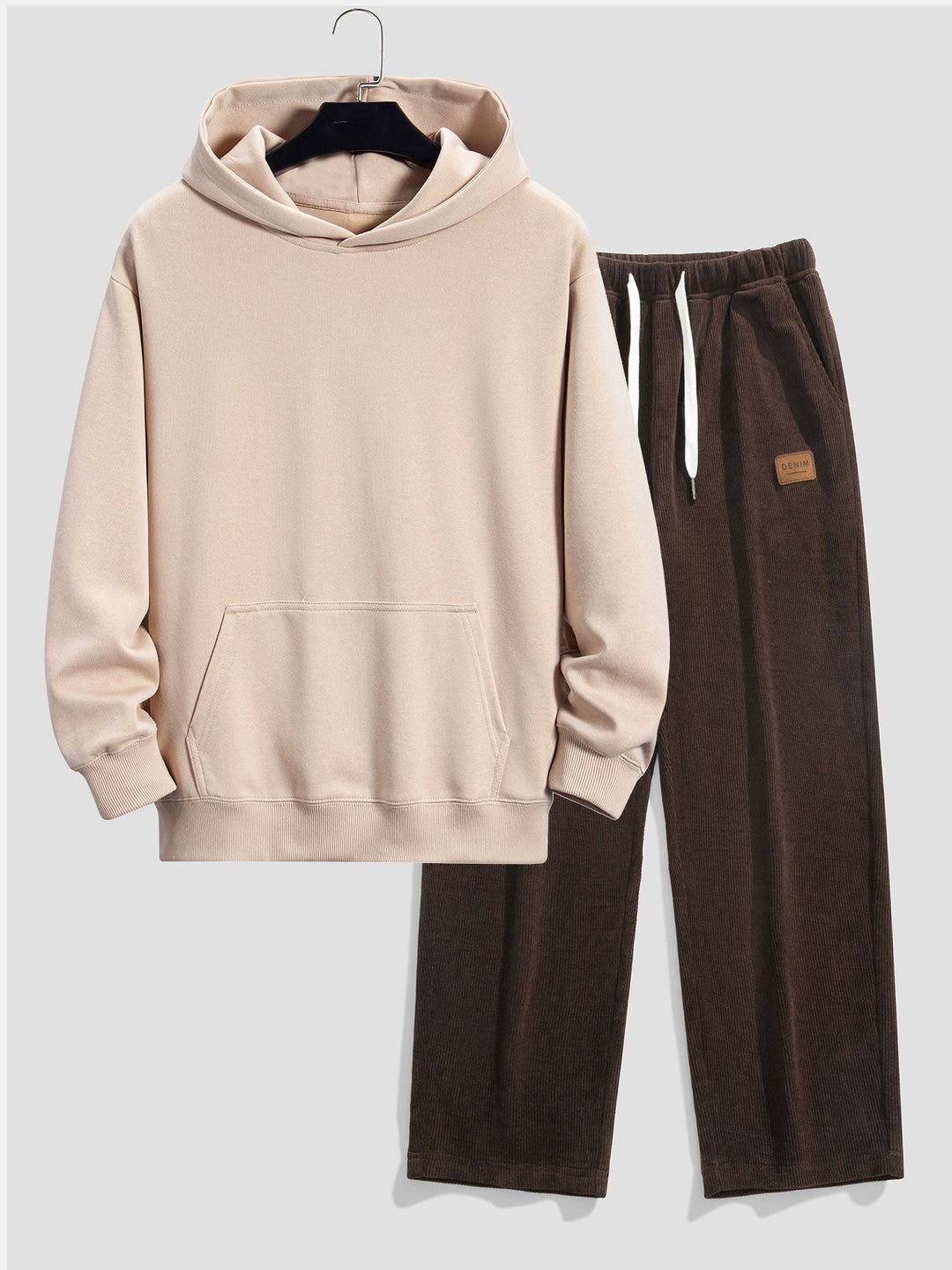 Slogan Achterdruk Relax Fit Hoodie & Rechte Pijpen Corduroy Broek
