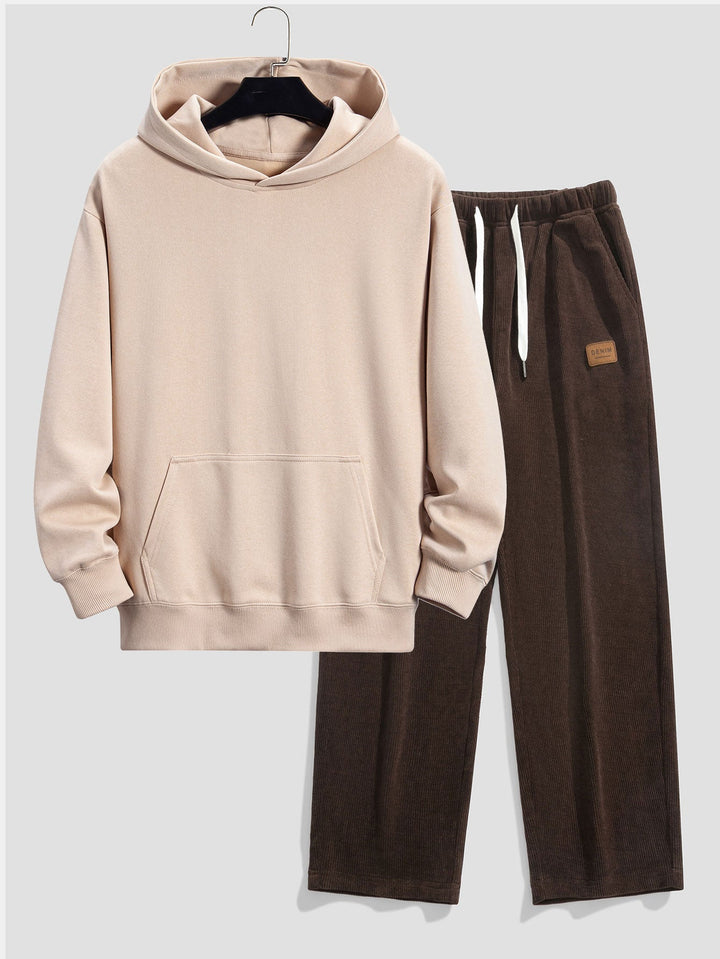 Slogan Achterdruk Relax Fit Hoodie & Rechte Pijpen Corduroy Broek