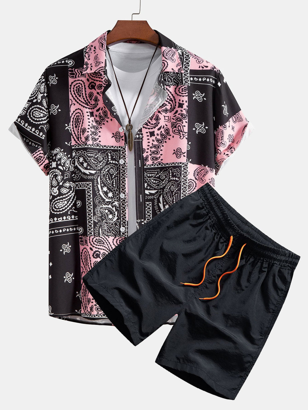 Paisley Print Knop-Up Shirt #Willekeurig patroon ontwerp# & Zwemshorts