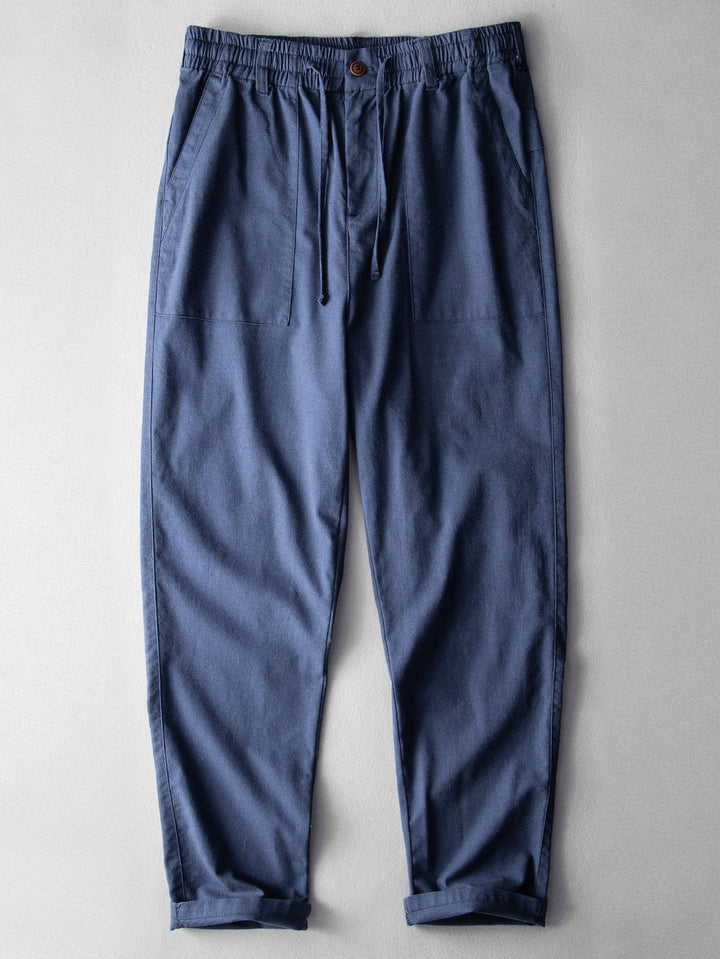 Linnen Look Katoen Staande Kraag Shirt & Rechte Pijpen Linnen Katoen Mix Broek