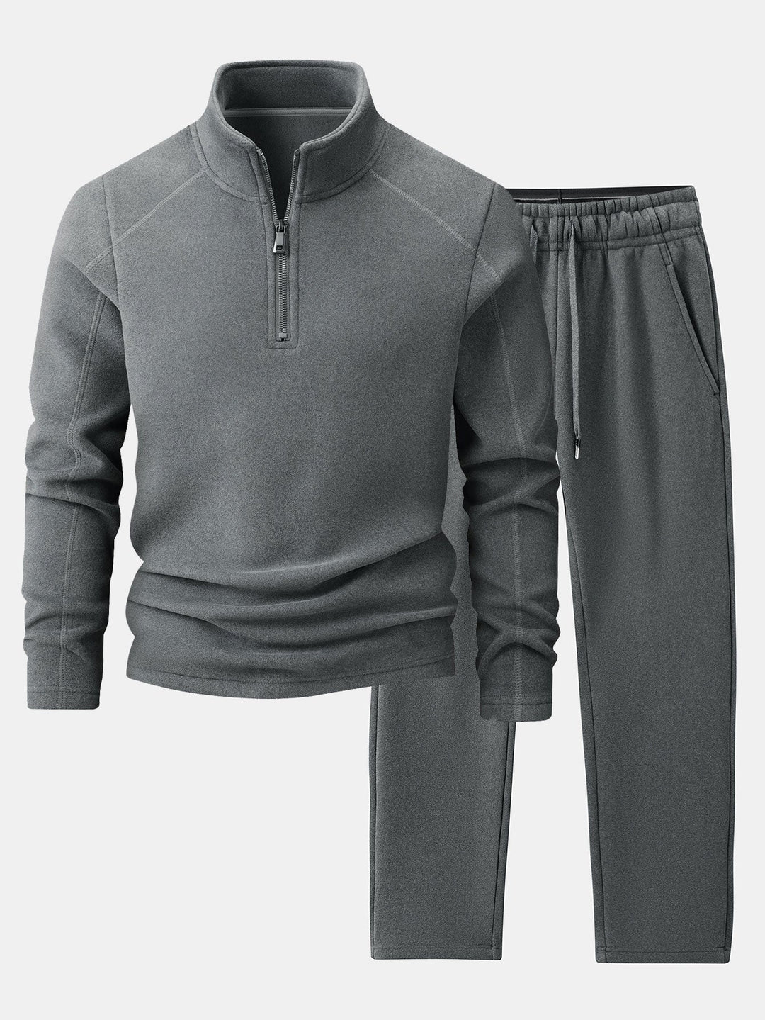 Fleece sweater met kwartrits & polar fleece broek met rechte pijpen