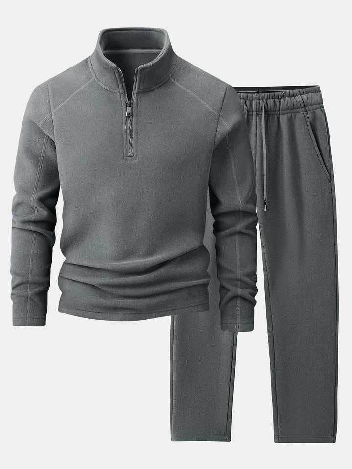 Fleece sweater met kwartrits & polar fleece broek met rechte pijpen