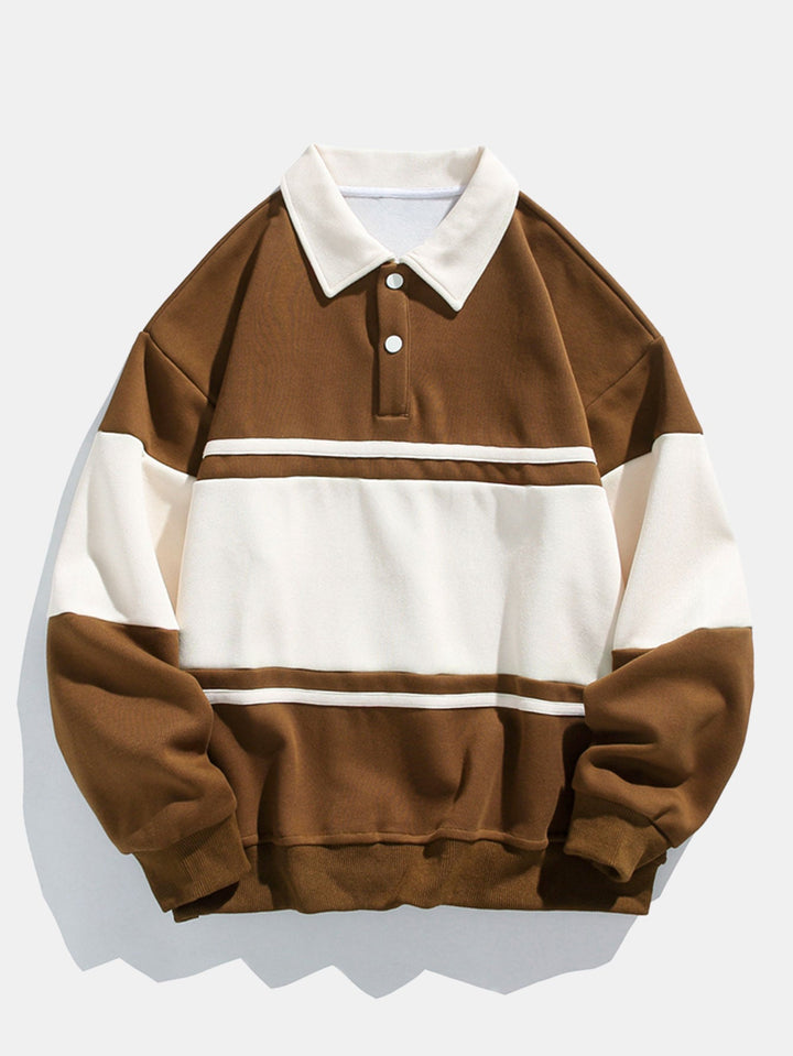 Relax Fit Kleur Blok Patchwork Polo Sweatshirt