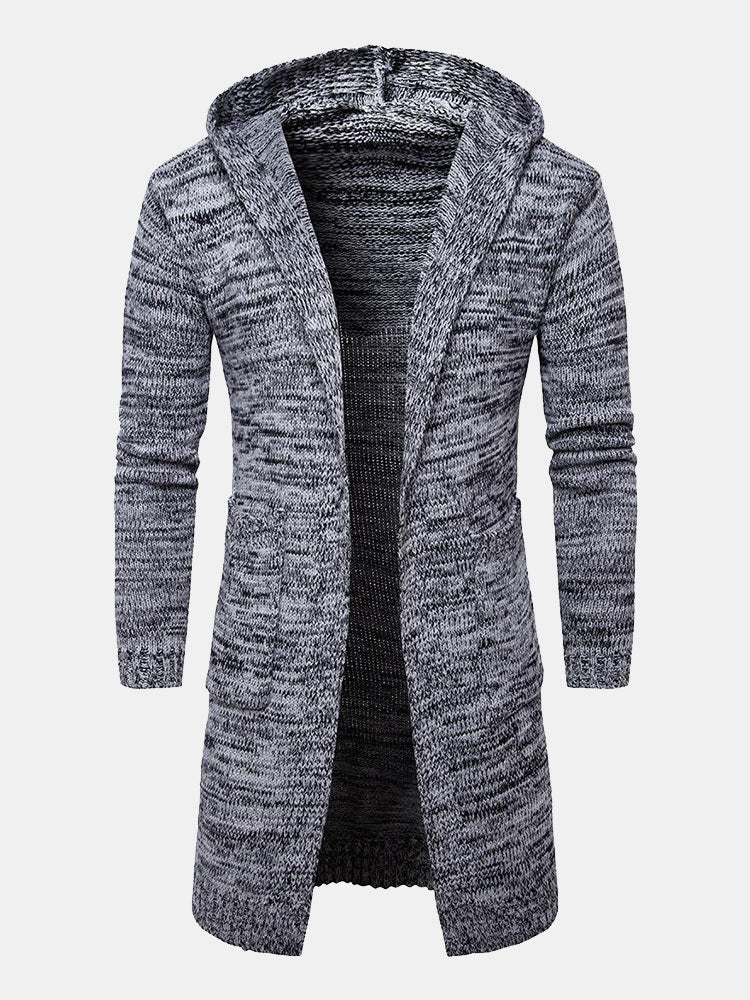Lange lijn gebreide cardigan met capuchon