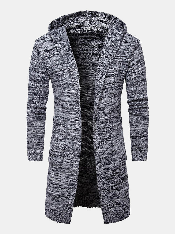 Lange lijn gebreide cardigan met capuchon
