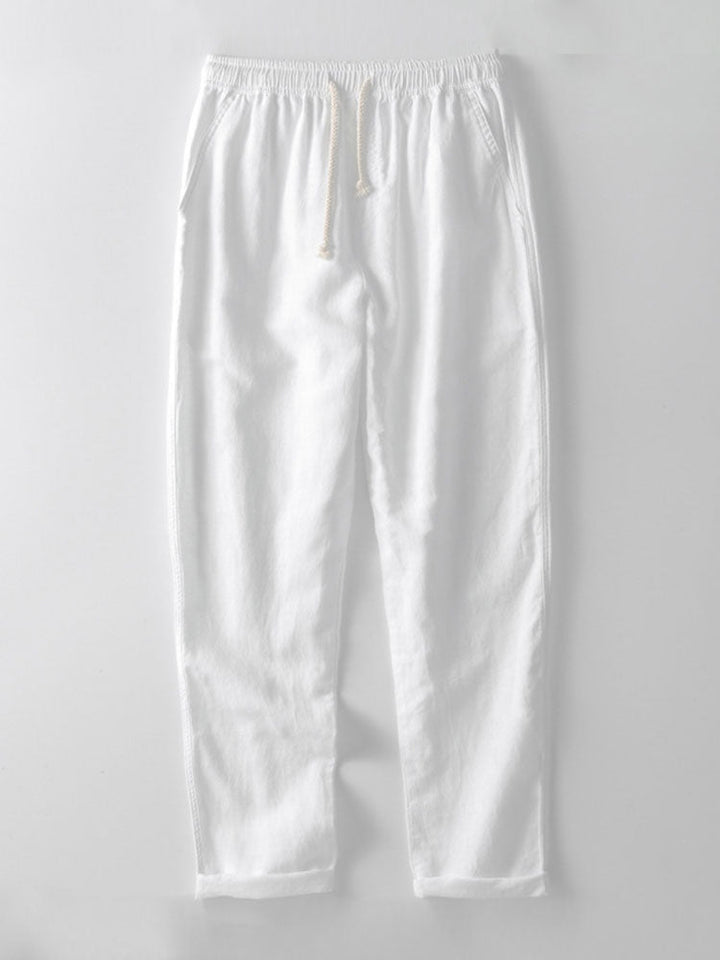 Linnen Look Gestreepte Overhemd met Knopen & Rechte Linnen Broek