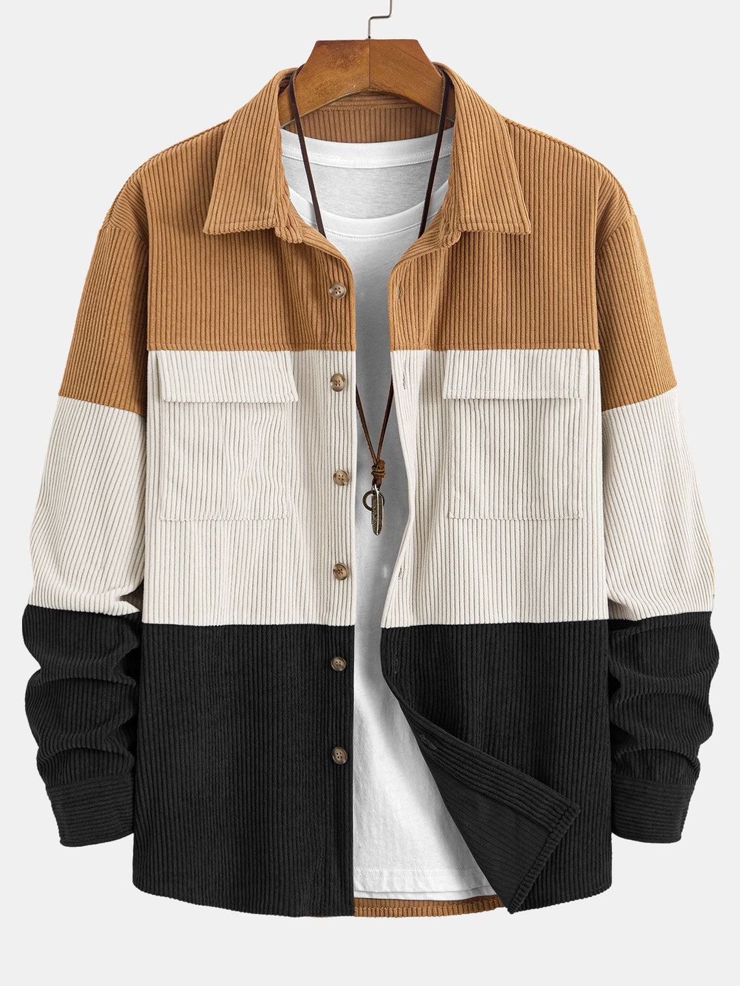 Kleur Blok Corduroy Shirt Met Zakken
