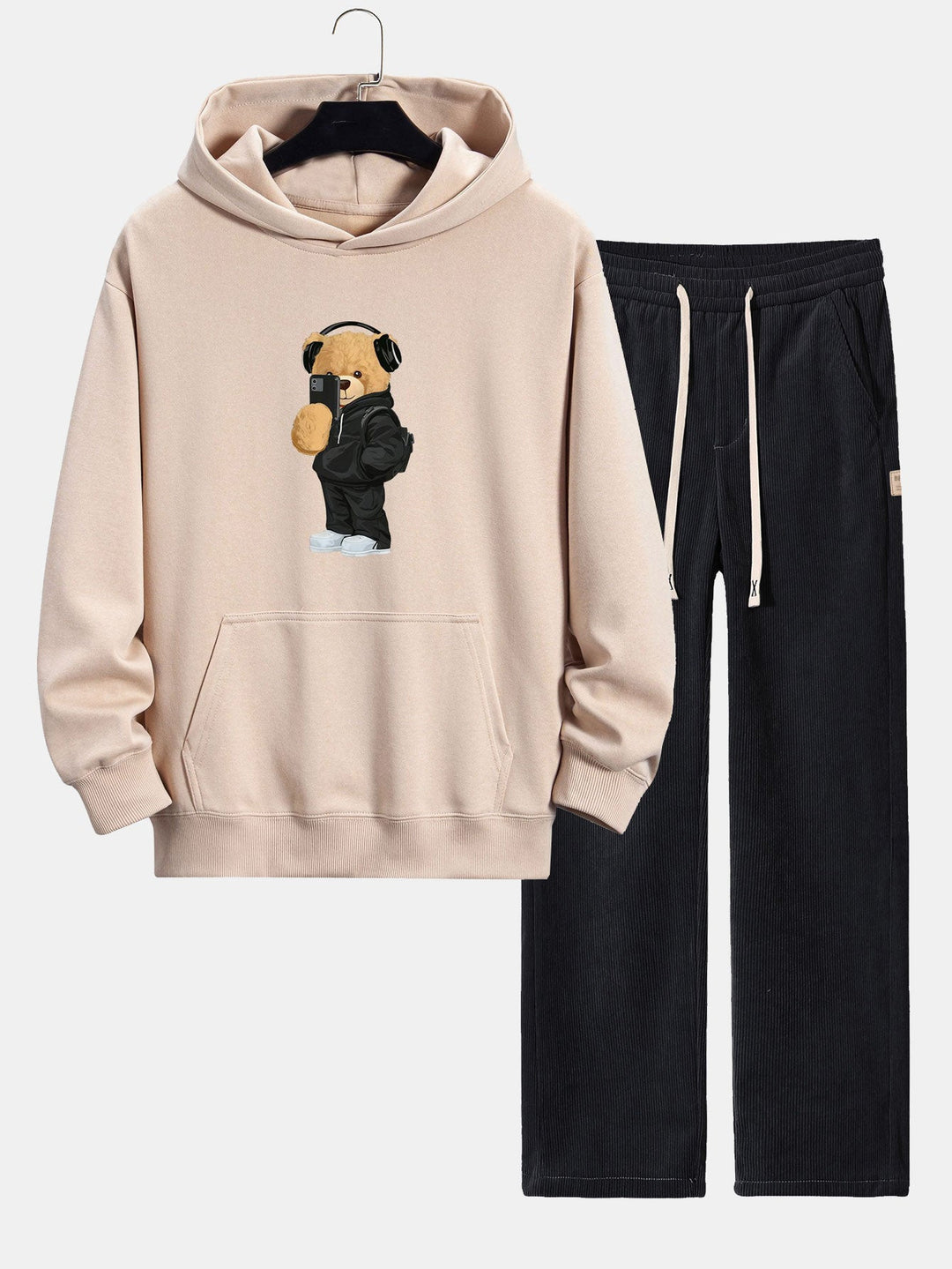 Fashion Bear Foto Print Relax Fit Hoodie & Rechte Pijpen Corduroy Broek