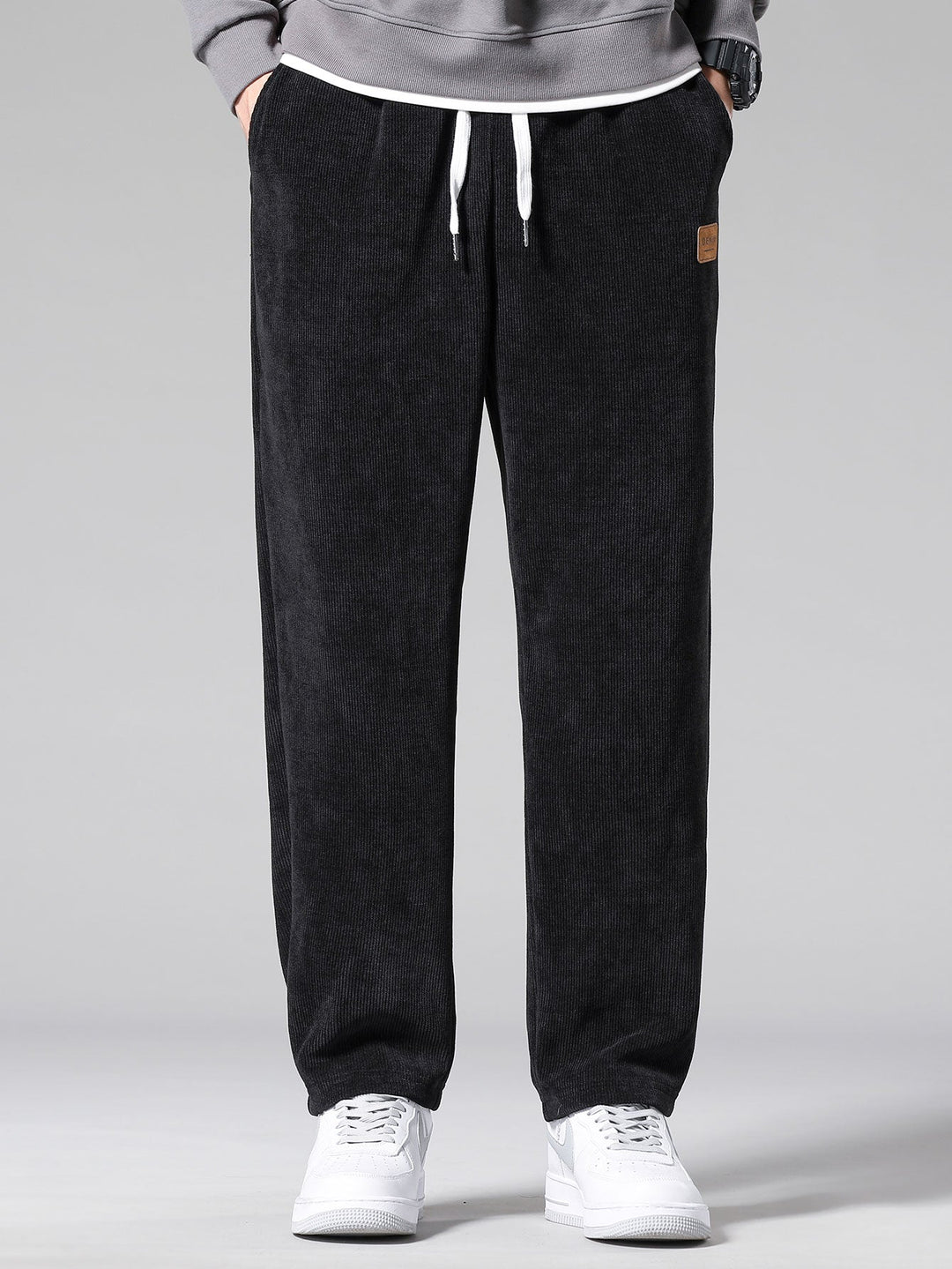 Checkerboard Dissolving Bear Print Relax Fit Sweatshirt & Straight Leg Corduroy Pants