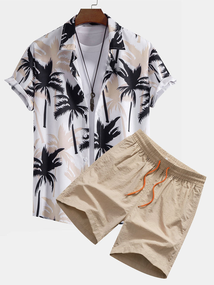 Palm Tree Button-Down Shirt & Swim Shorts