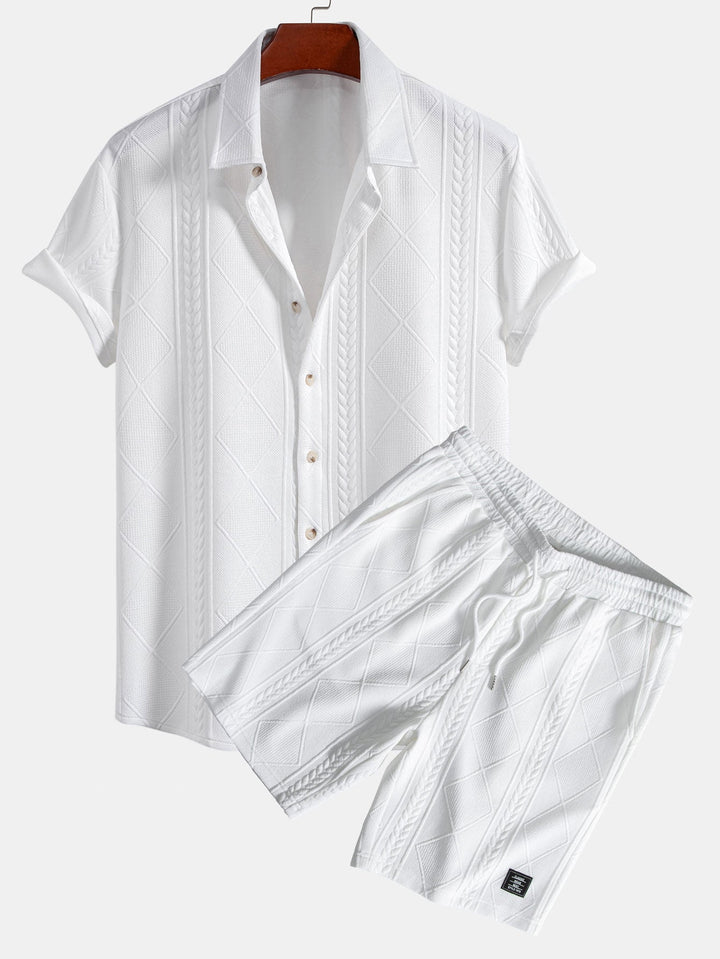 Geometrisch Jacquard Overhemd met Knopen & Shorts