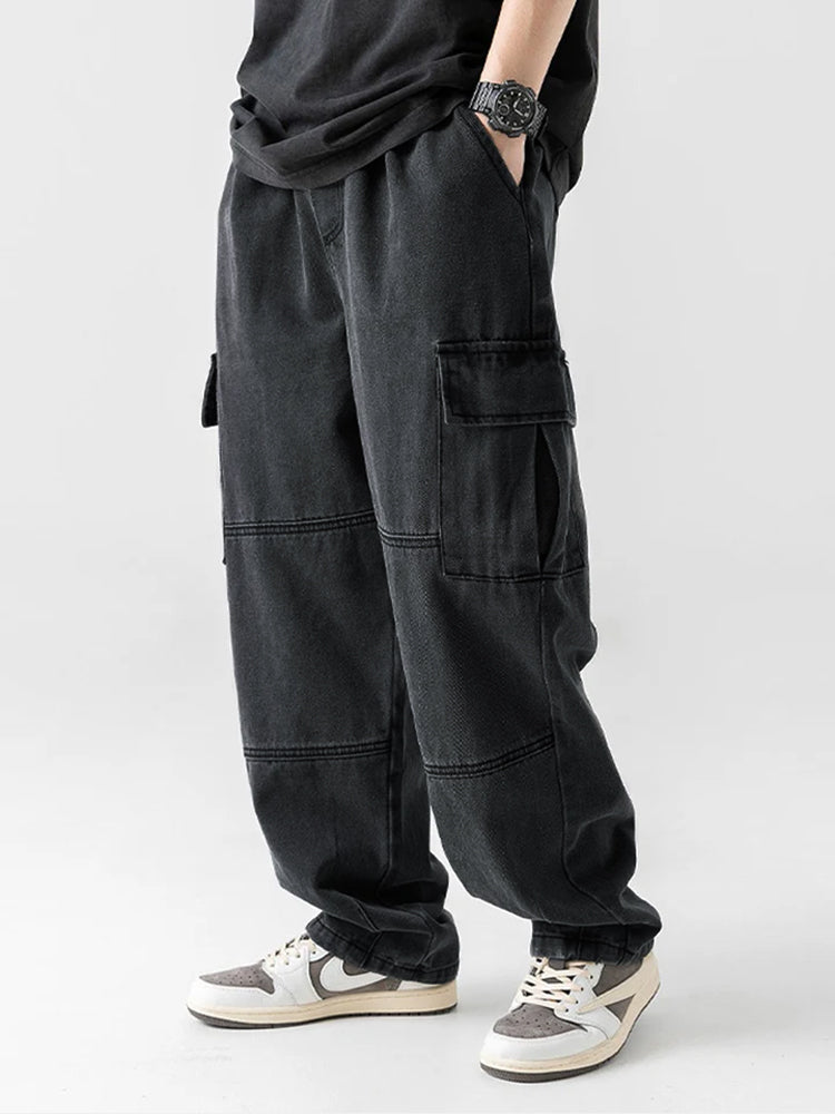 Elastische Taille Relax Fit Rechte Pijpen Cargo Jeans