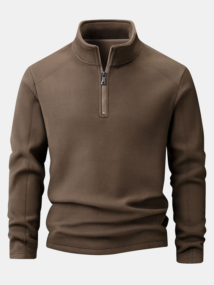 Fleece sweater met kwartrits & polar fleece broek met rechte pijpen