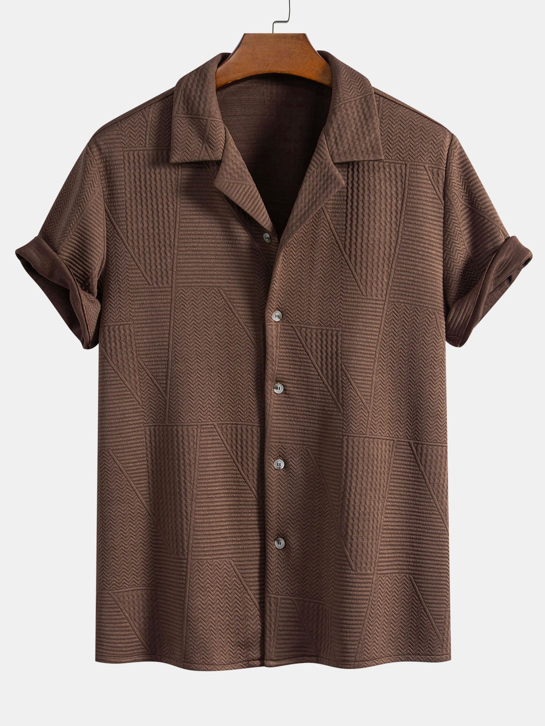Korte Mouwen Geometrisch Textuur Cuban Shirt