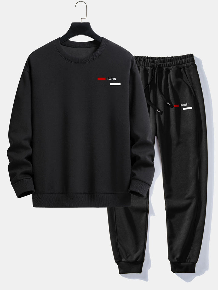 Paris Stripe Print Relax Fit Crew Neck Sweatshirt & Joggingbroek