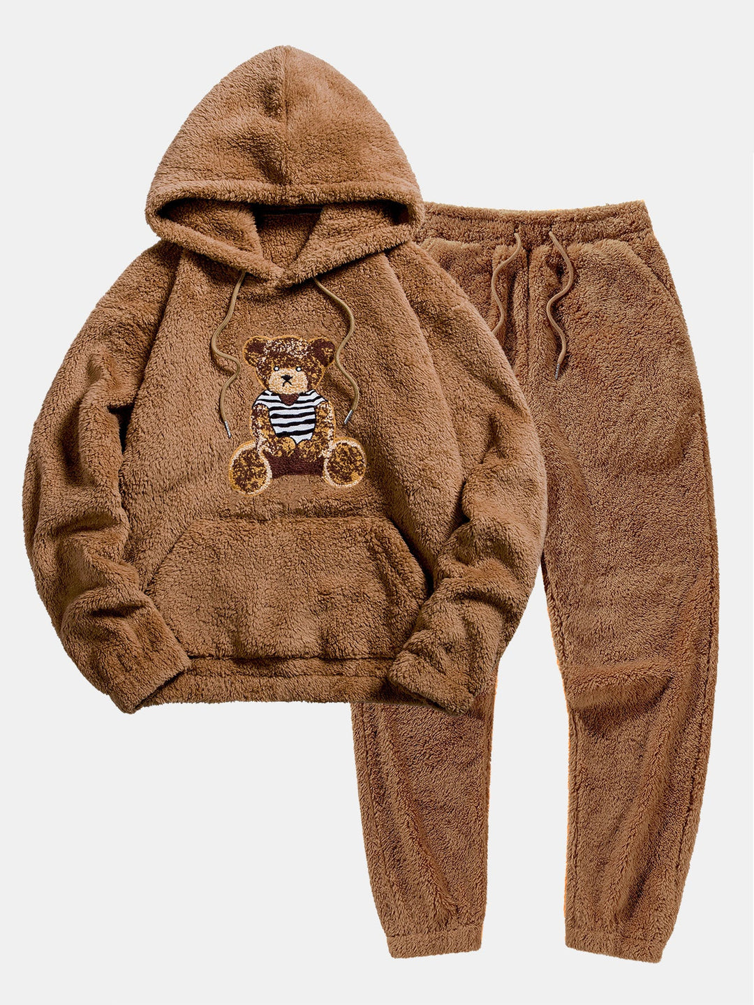 Beren Geborduurd Patch Teddy Hoodie & Teddy Jogger Broek