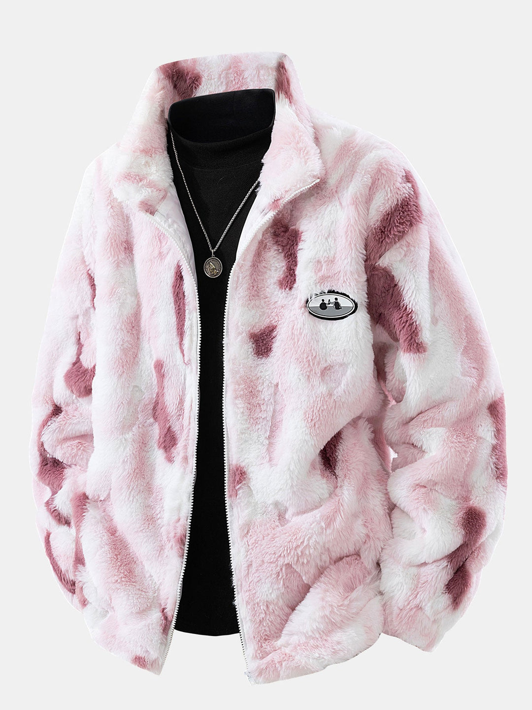 Faux fur coat with zipper closure