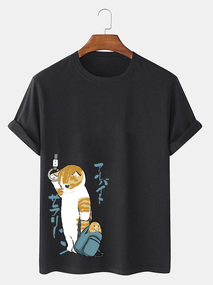 Japanse Schattige Kat Print T-Shirt