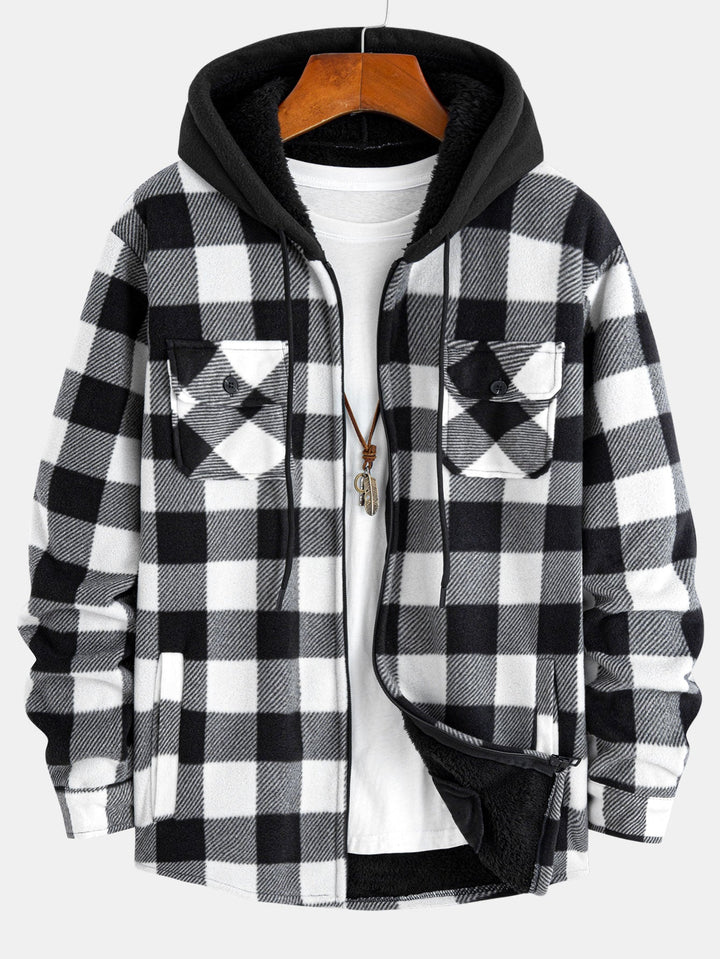 Flannel fleece-lined zipper hooded shirt