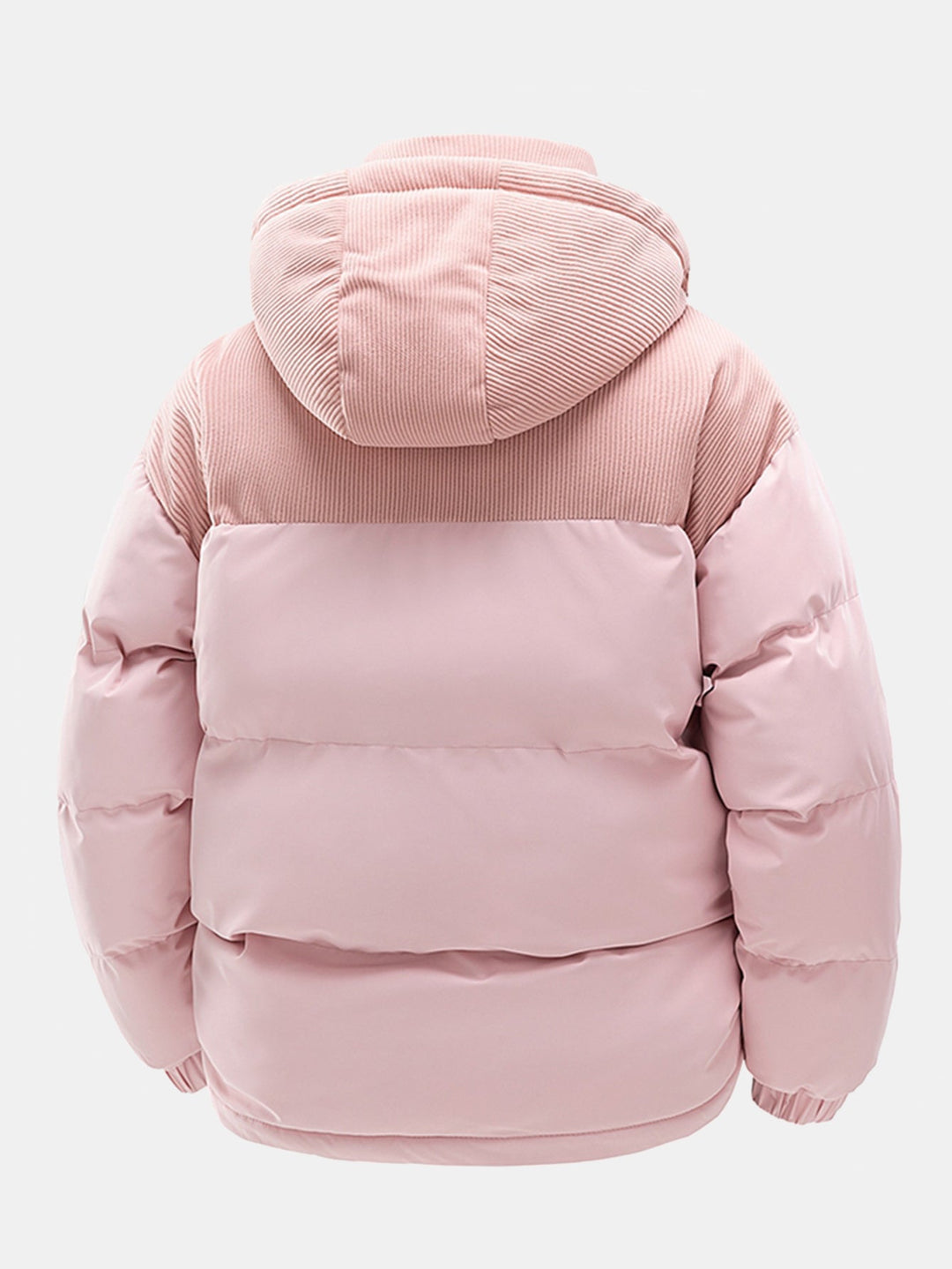 Corduroy patchwork quilted jacket with hood