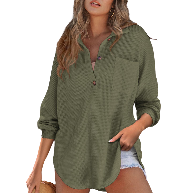 Kathryn™ – Casual Lightweight Button V Neck Tunic Blouse