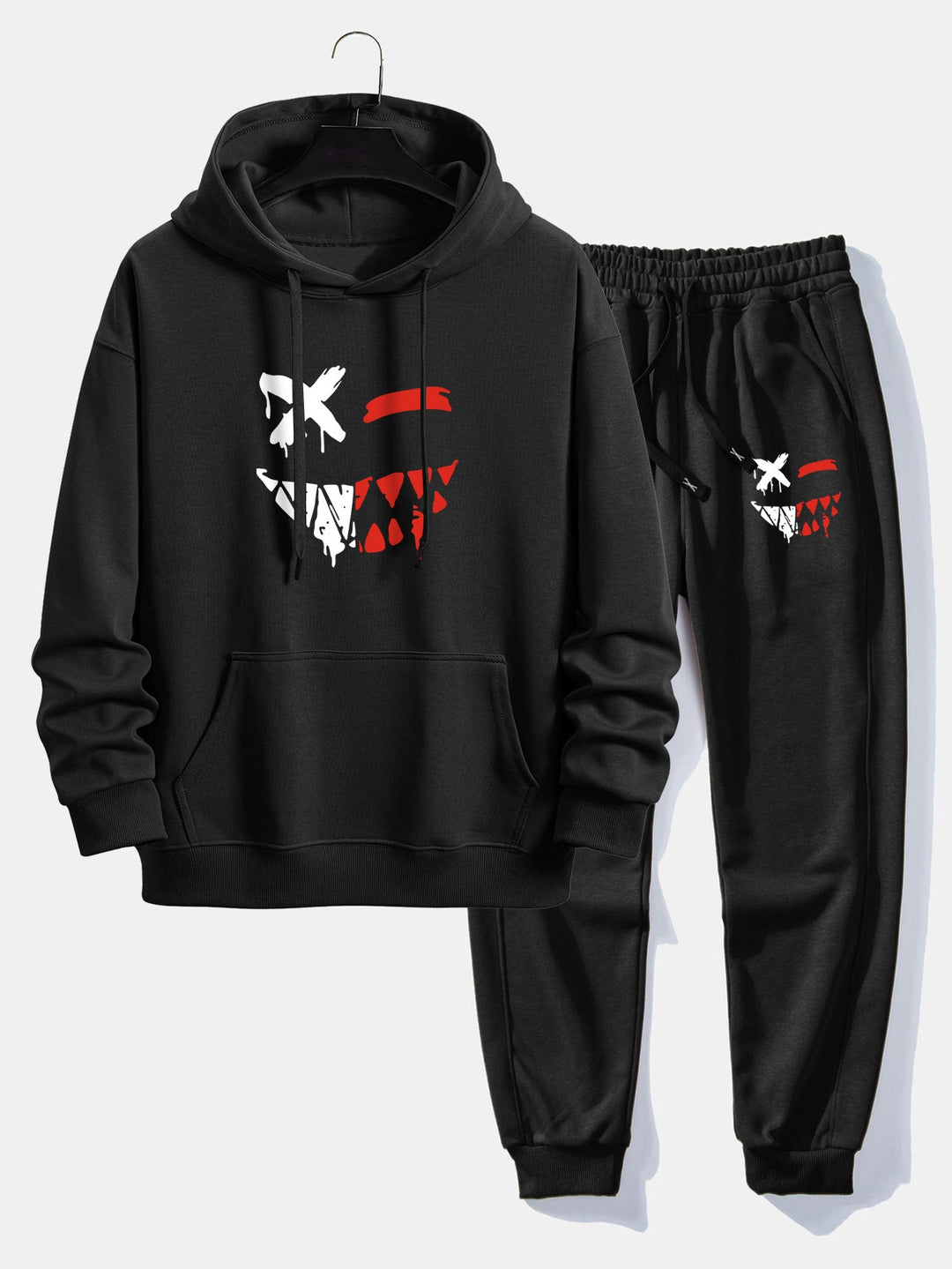 Oplosbare Evil Smiley Face Print Relax Fit Hoodie & Joggingbroek
