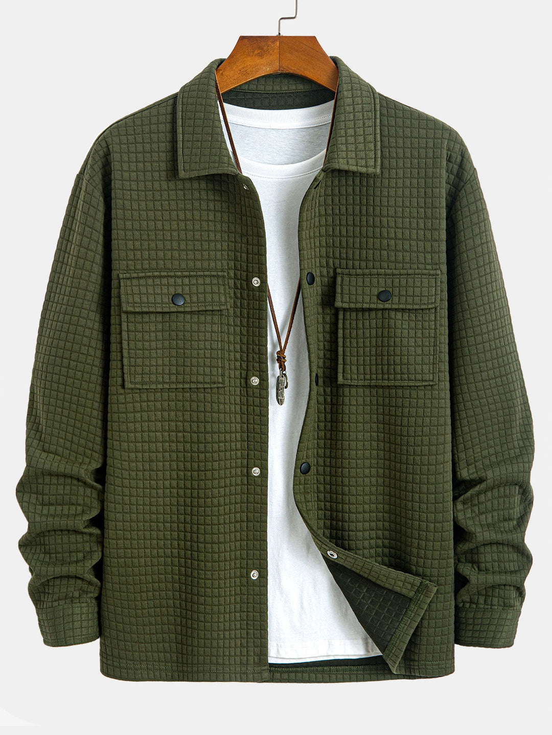 Gequilted Waffle Jacquard Overshirt & Trekkoord Waffle Joggingbroek