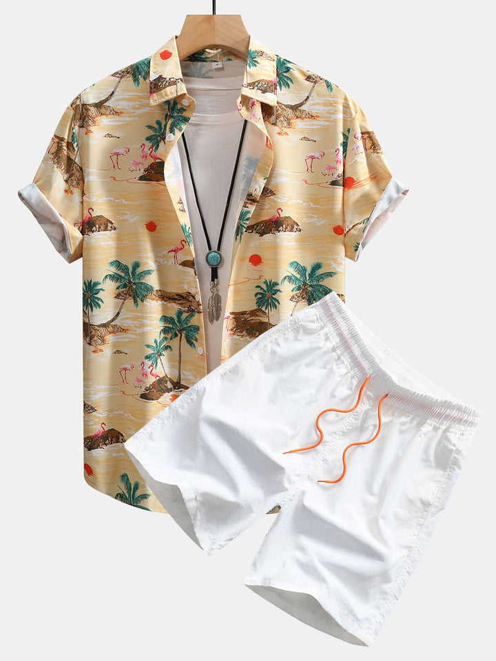 Flamingo Habitat Print Overhemd met Knoopsluiting & Zwemshorts