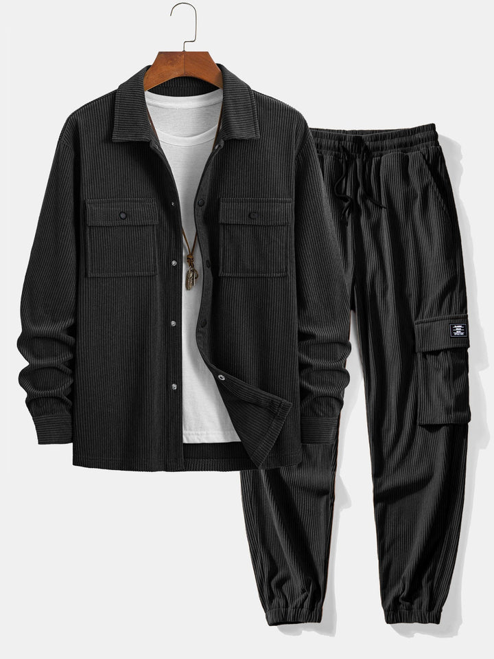 Katoenen overshirt met zakken en trekkoord, katoenen cargo joggerbroek