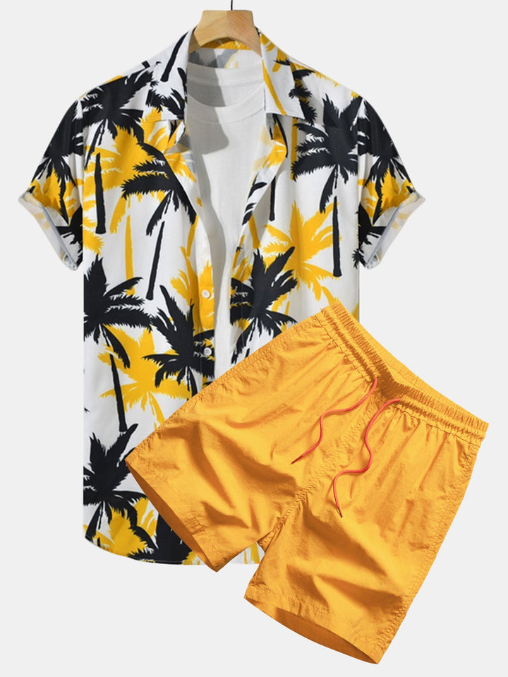 Palm Tree Button-Down Shirt & Swim Shorts
