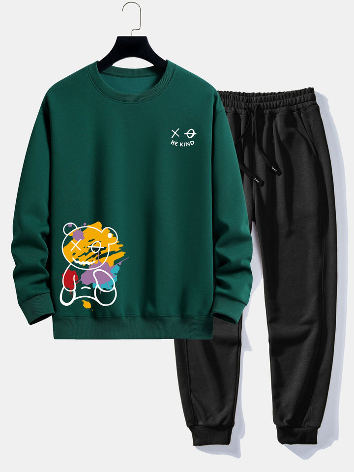 Graffiti Bear Print Relax Fit Sweatshirt & Joggingbroek
