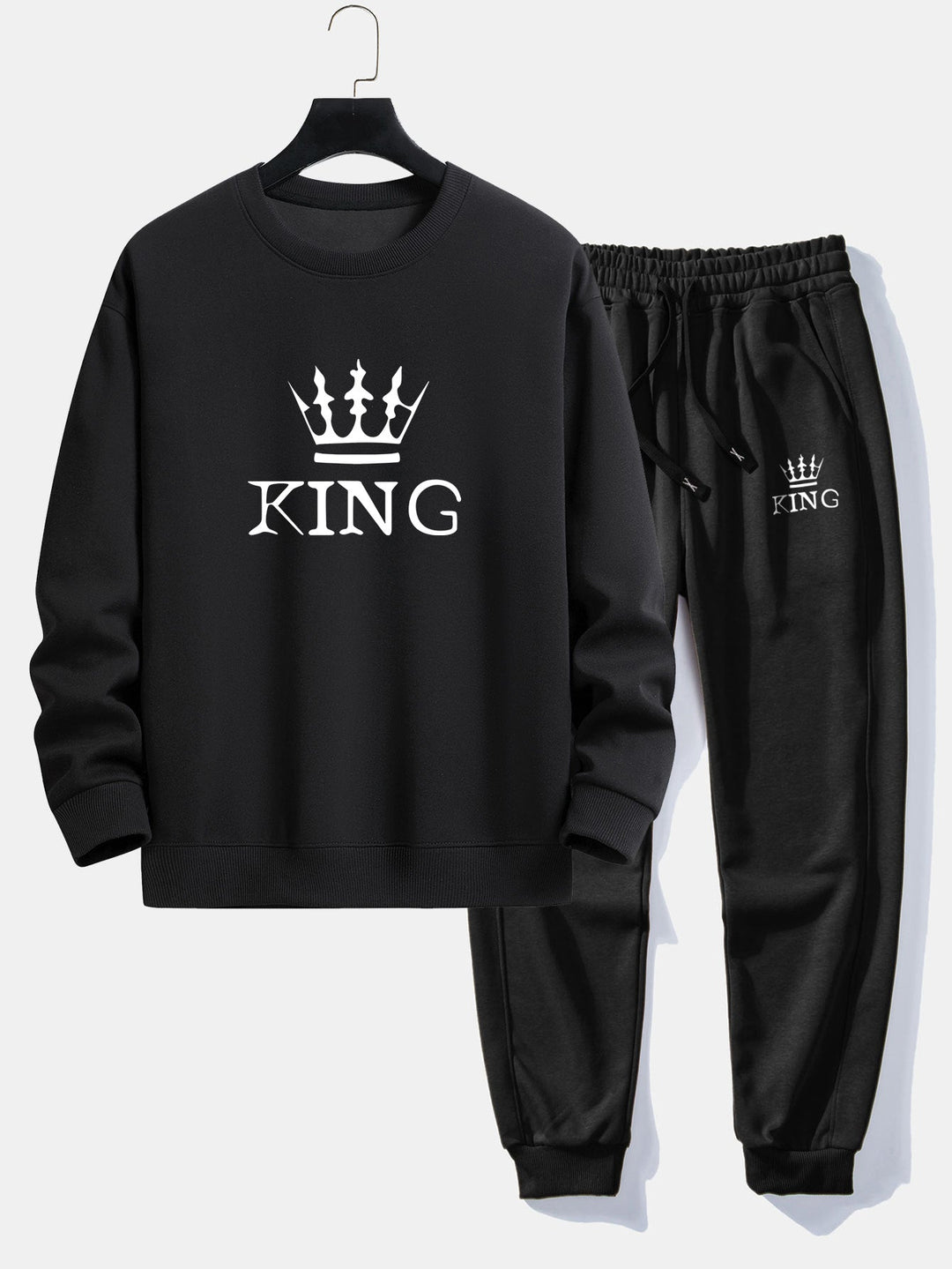 King Crown Print Relax Fit Crew Neck Sweatshirt & Joggingbroek