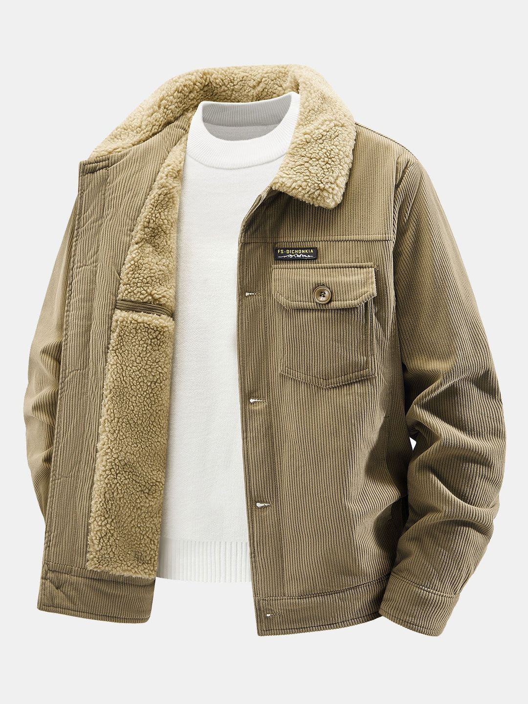 Teddy fleece-lined corduroy jacket with buttons