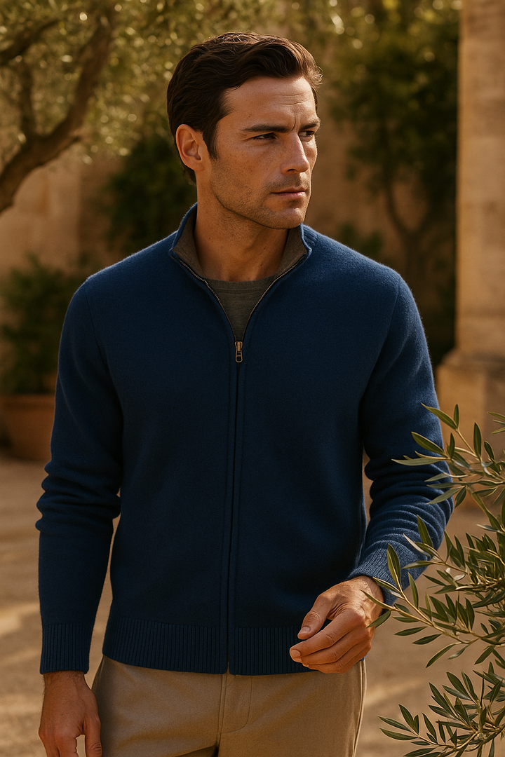 Marciello Reversible Cashmere Zip Knit Navy & Grey