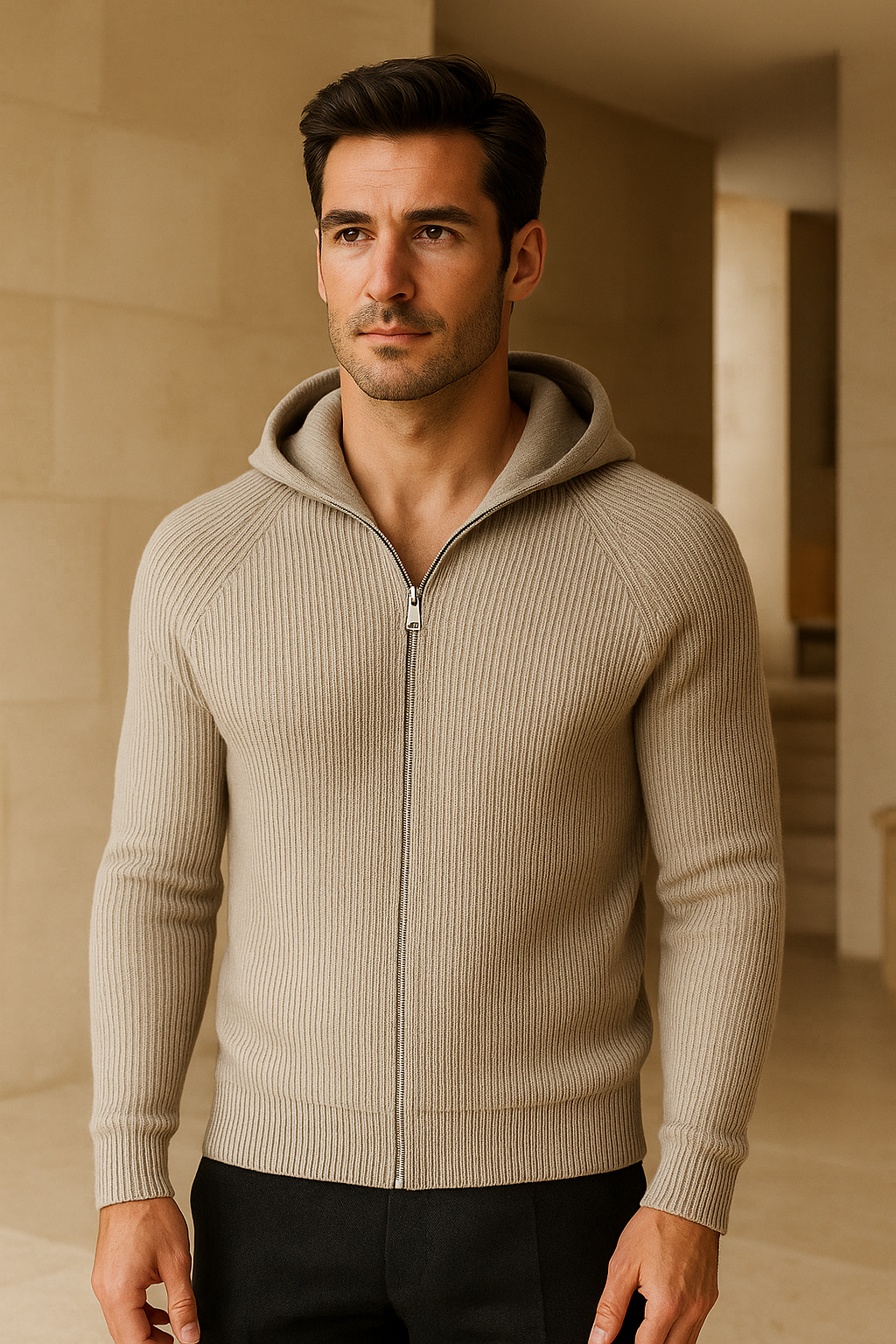 Amalfi Merino Hooded Sweater Grey