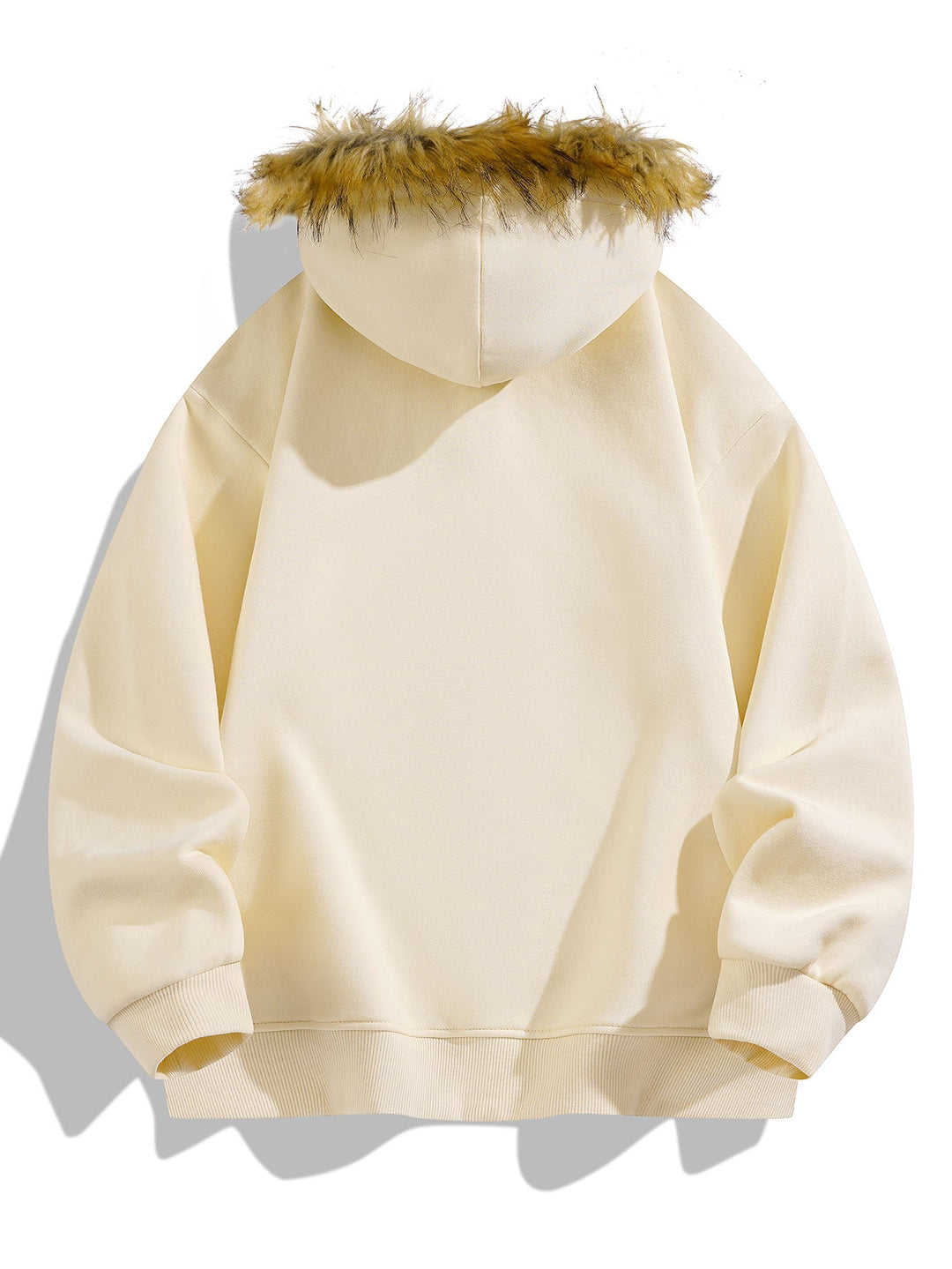 Relaxed fit faux fur collar zipper hoodie