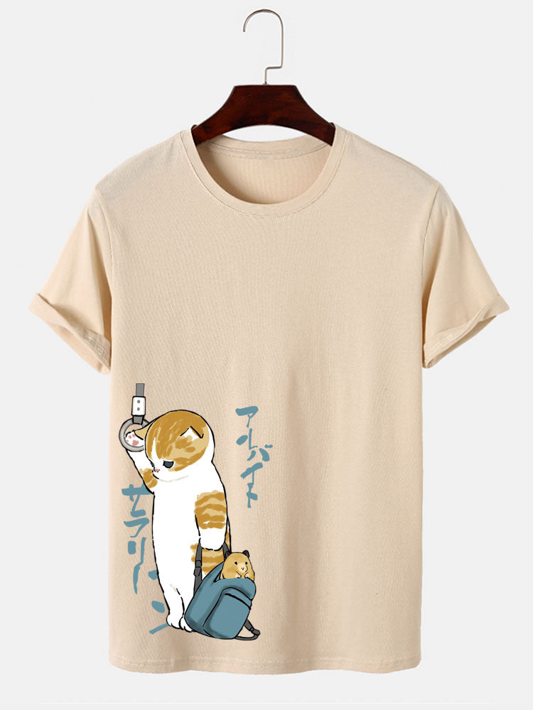 Japanse Schattige Kat Print T-Shirt