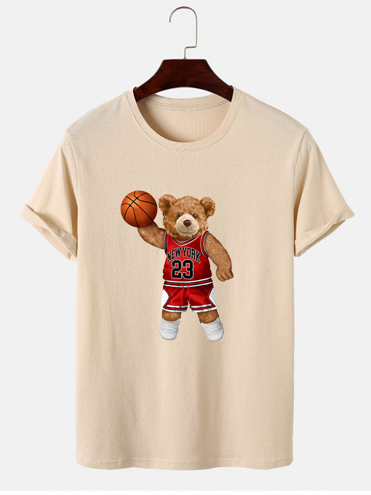 Beer Speelt Basketbal Print T-Shirt