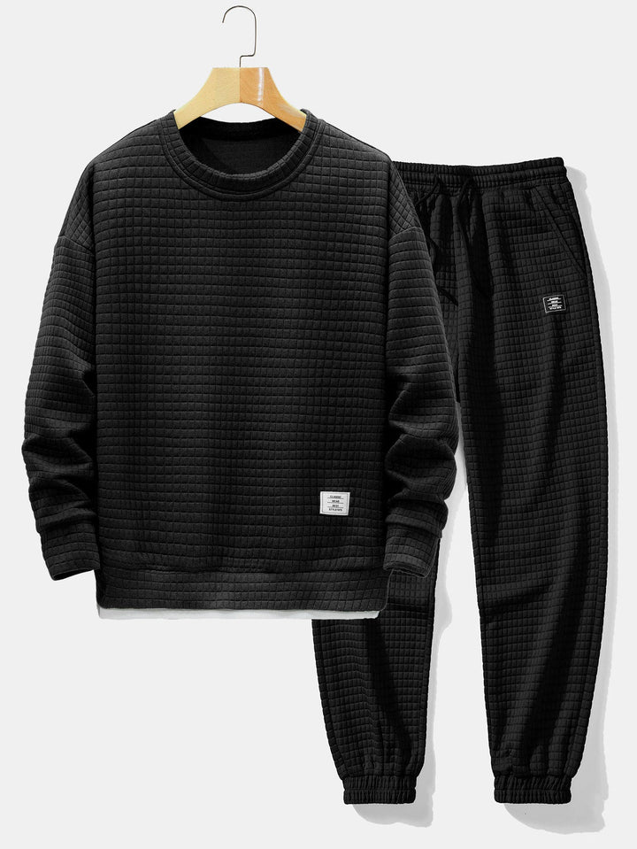 Relax Fit 2 In 1 Waffle Crew Neck Sweatshirt & Drawstring Waffle Jogger Pants