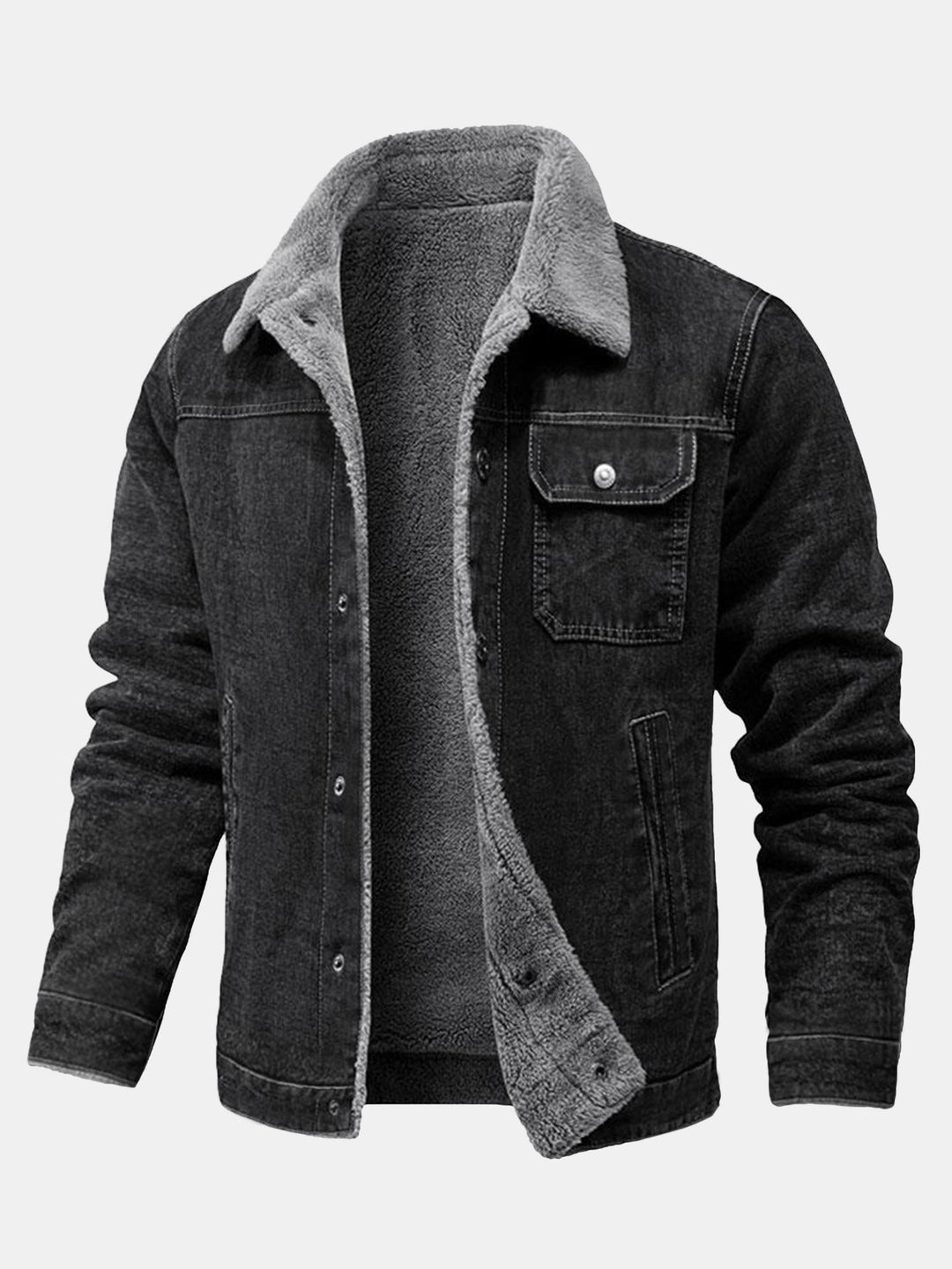 Teddy Gevoerde Gewassen Denim Jas