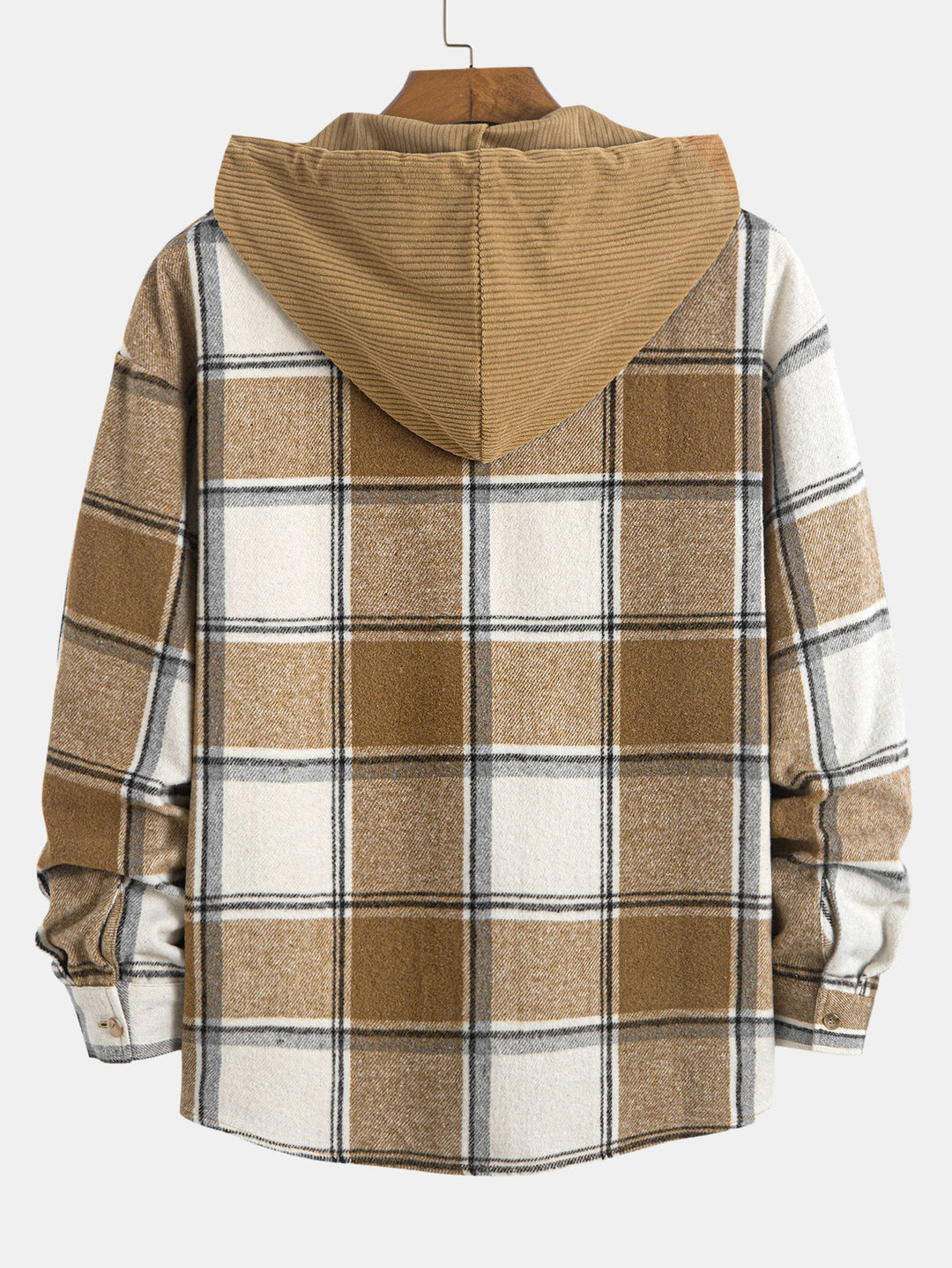 Relax Fit Contrast Corduroy Geruite Hoodie Shirt