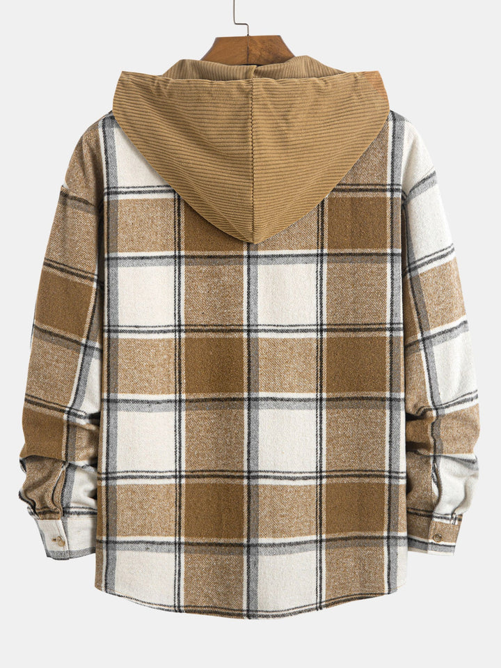 Relax Fit Contrast Corduroy Geruite Hoodie Shirt