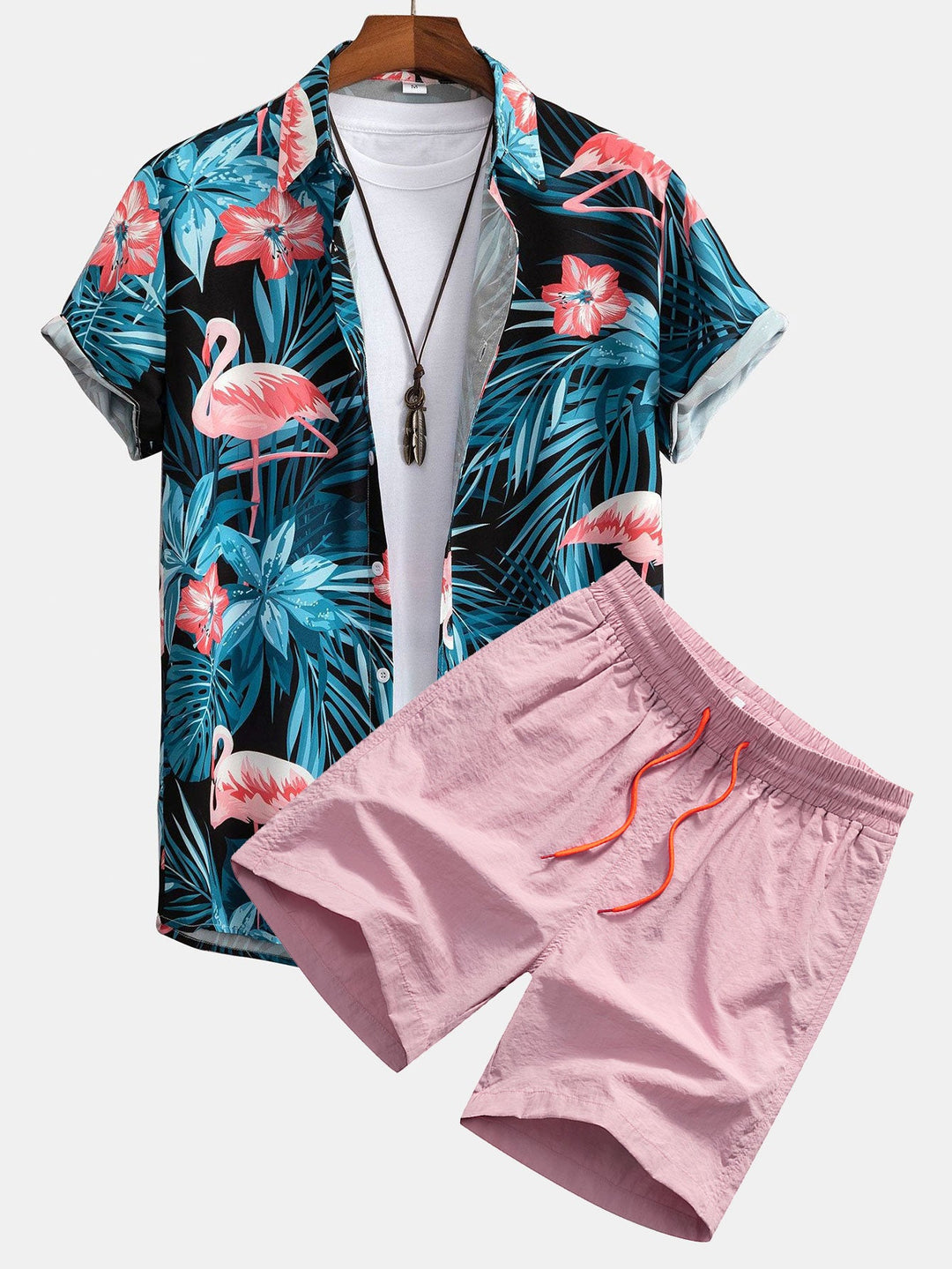 Flamingo Tropisch Print Knop-Up Shirt & Zwemshorts